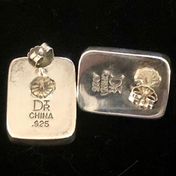 JAY KING DTR Green Turquoise Cabochon Sterling Silver Rectangular Earrings 925 - Picture 10 of 11